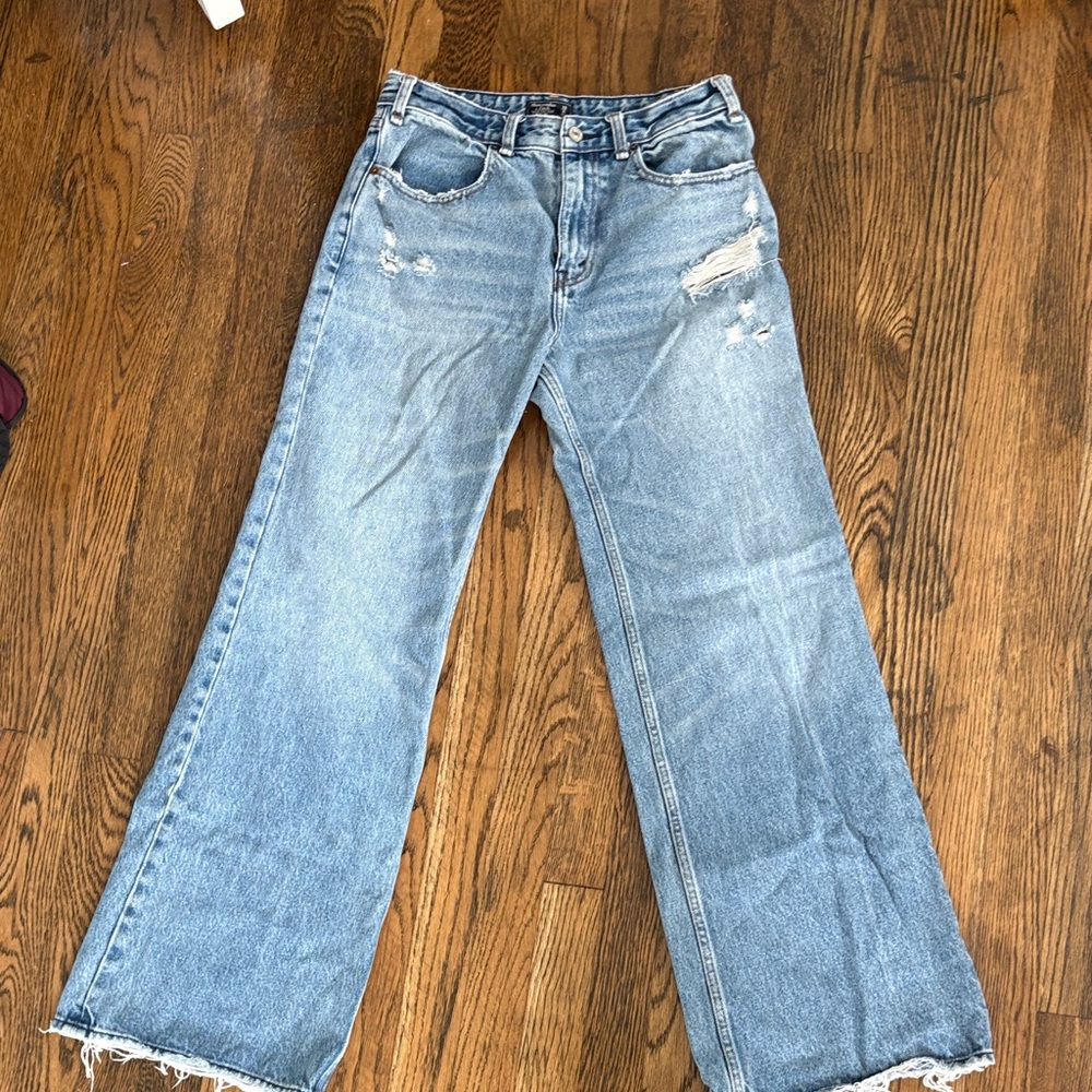 Abercrombie & Fitch Light Blue Distressed Wide-Leg Jeans
